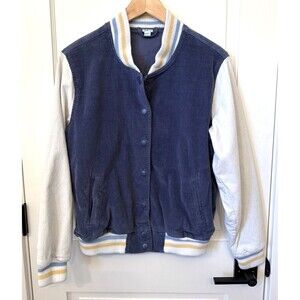 Aerie Women Corduroy Bomber Varsity Jacket M Blue Color Block Retro Festival Y2K
